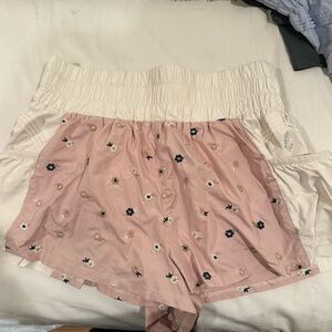 Free people movement Pink Floral Embroidered get your flirt on shorts